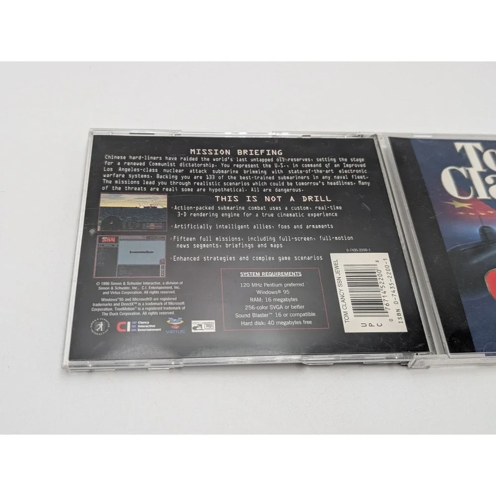 Tom Clancy SSN‎ Submarine Combat PC Game CD-ROM Windows 95 98 ME Tested